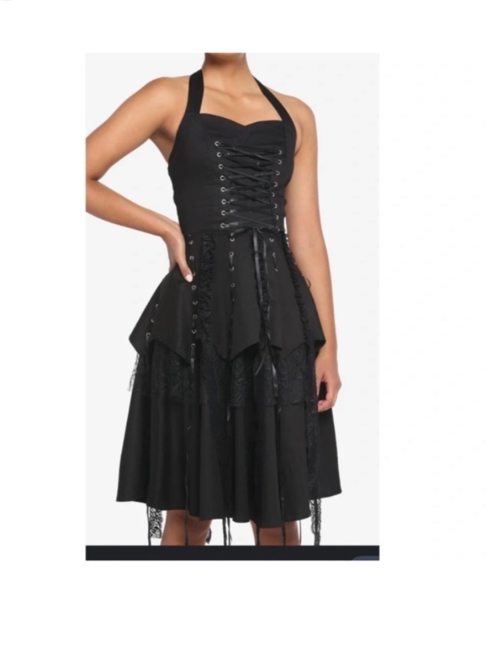 Hot Topic Black Corset Ruffle Renaissance Halter Dress - Picture 2 of 8